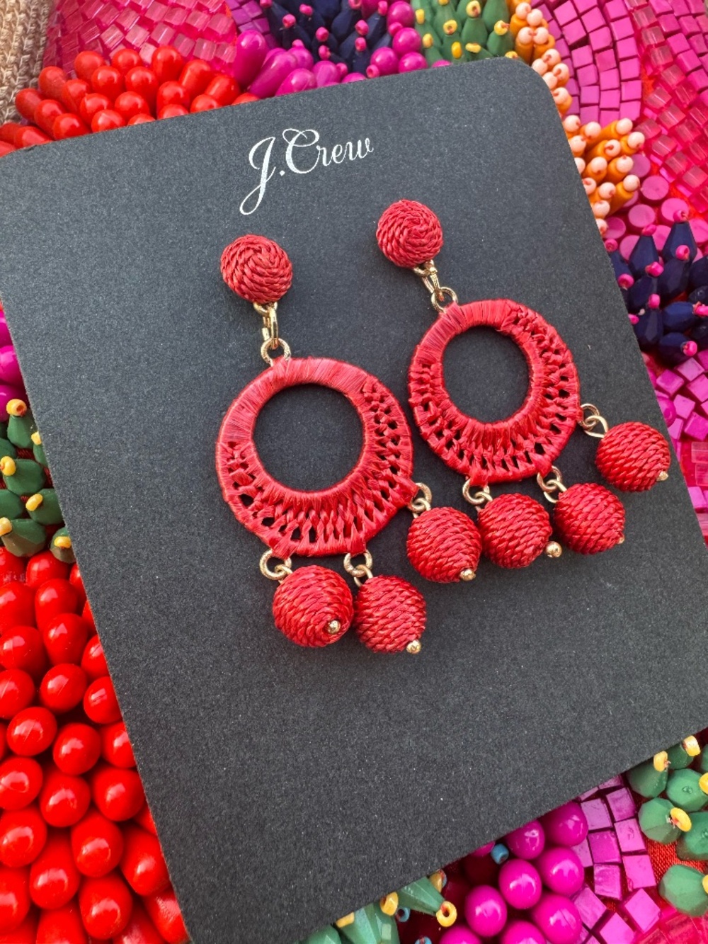 J.Crew Brilliant Sunset Raffia-Wrapped Triple Drop Earrings AQ979 NWT